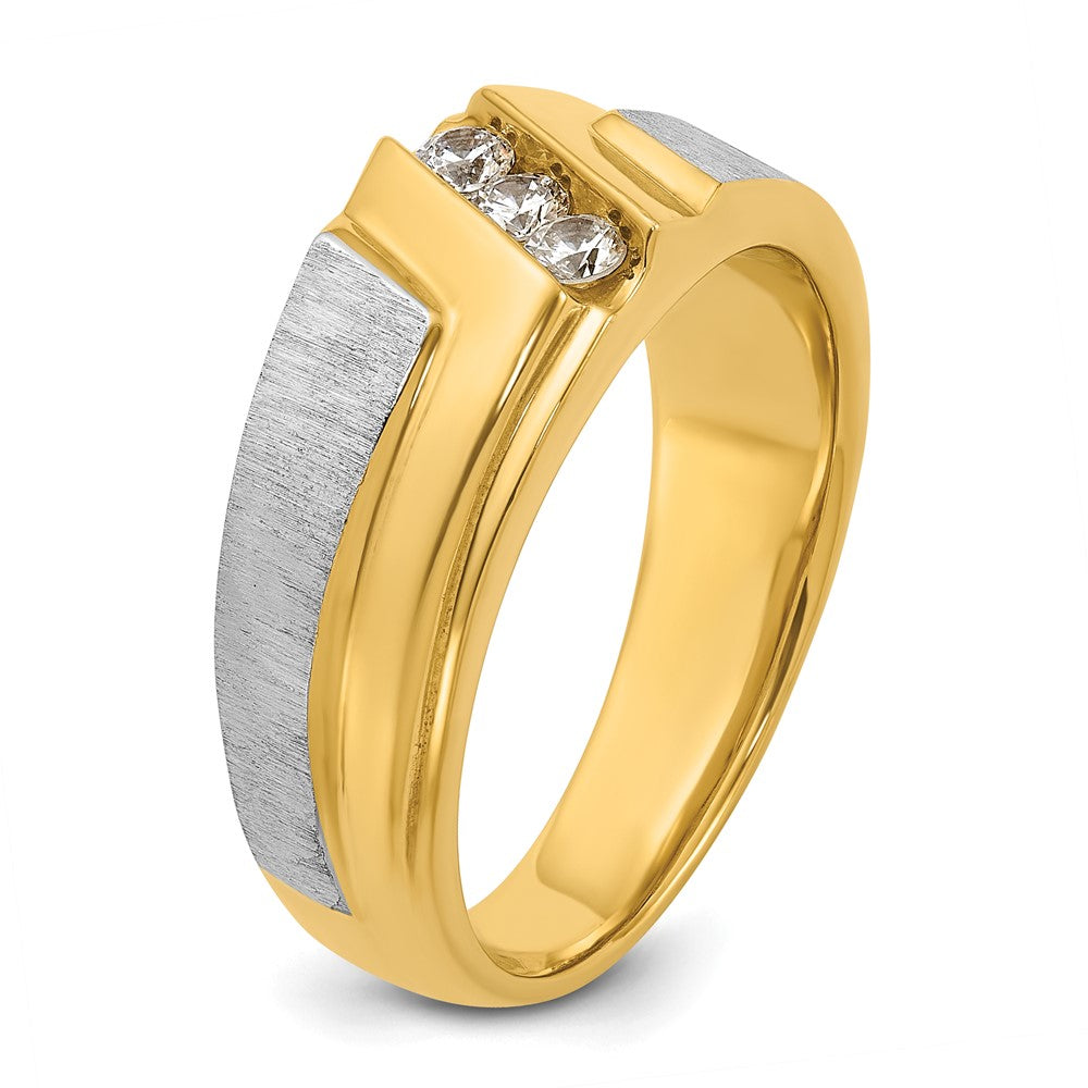 14ktt IBGoodman Men's Polished Satin & Grooved 3-Stone Ring Mounting