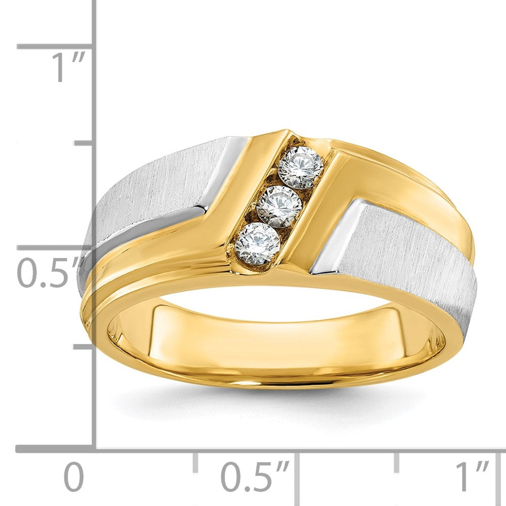 14ktt IBGoodman Men's Polished Satin & Grooved 3-Stone Diamond Ring