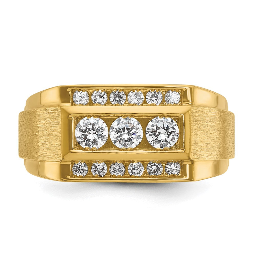 14k IBGoodman Men's Polished and Satin 3-Row Diamond Ring