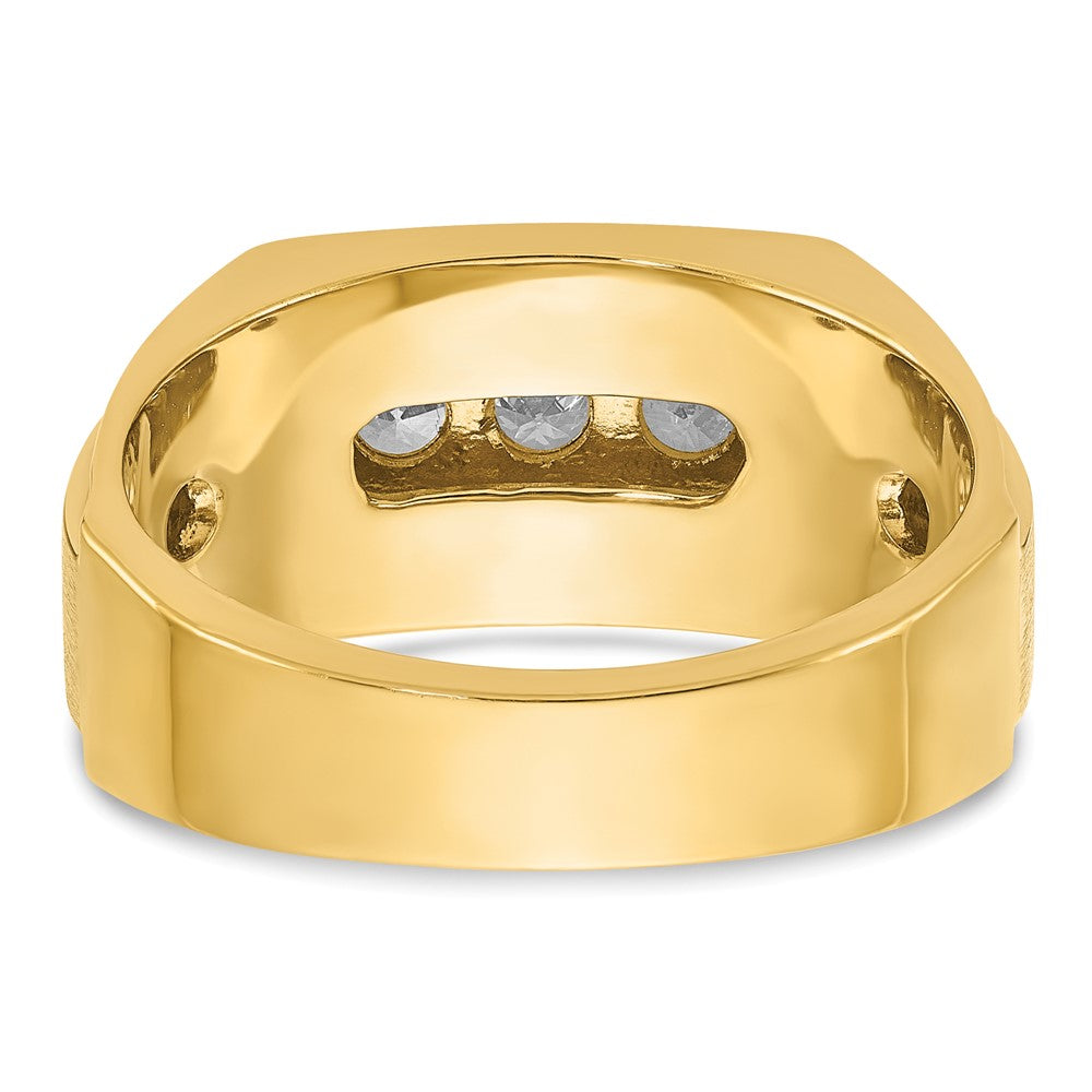 14k IBGoodman Men's Polished and Satin 3-Row Diamond Ring