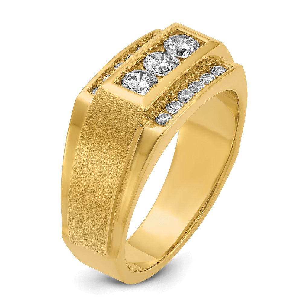14k IBGoodman Men's Polished and Satin 3-Row Diamond Ring
