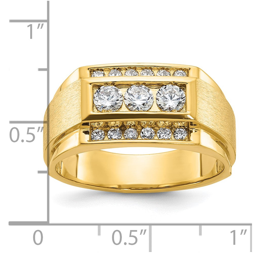 14k IBGoodman Men's Polished and Satin 3-Row Diamond Ring