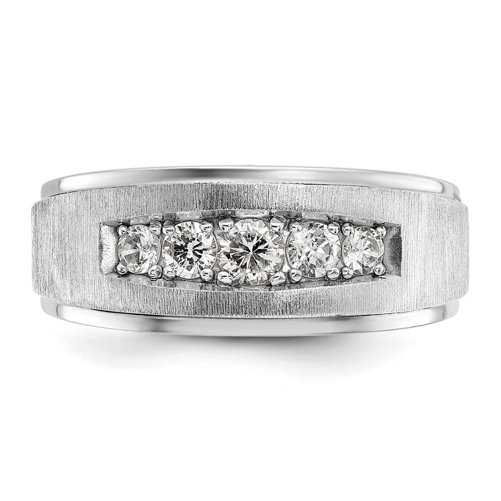 14k White Gold Polished and Brushed Five Stone Men's Ring Mounting