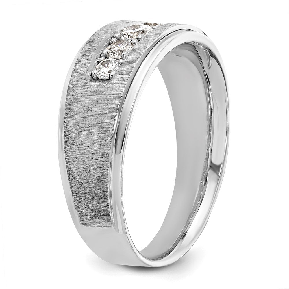14k White Gold Polished and Brushed Five Stone Men's Ring Mounting
