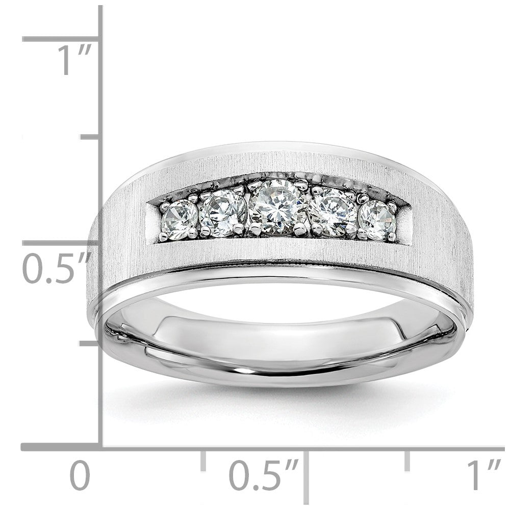 14k White Gold Polished and Brushed Five Stone Men's Ring Mounting