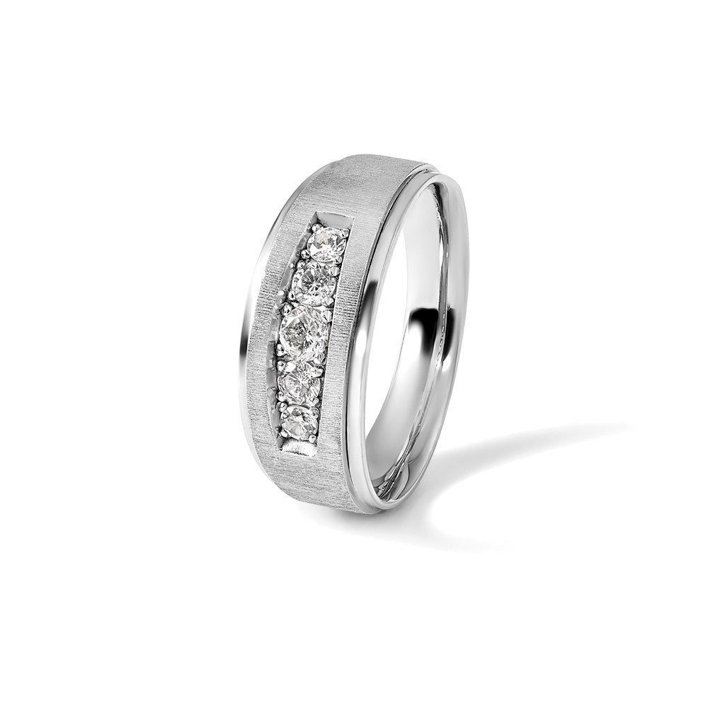 14k White Gold Polished and Brushed Five Stone Men's Ring Mounting