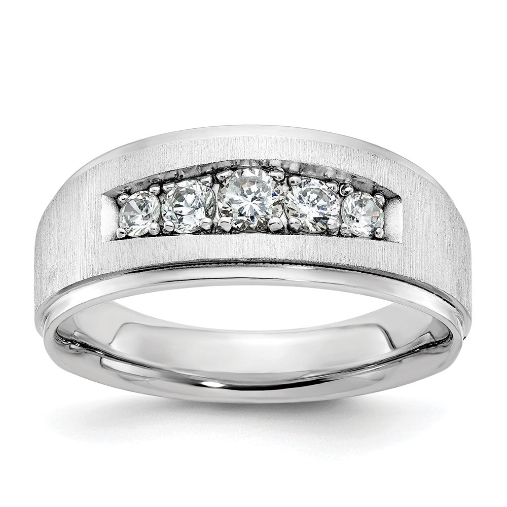 14k White Gold Polished and Brushed Five Stone Men's Ring Mounting