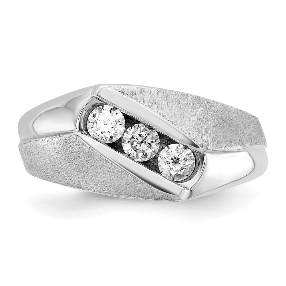 14k White Gold IBGoodman Men's Polished & Satin Diamond Ring