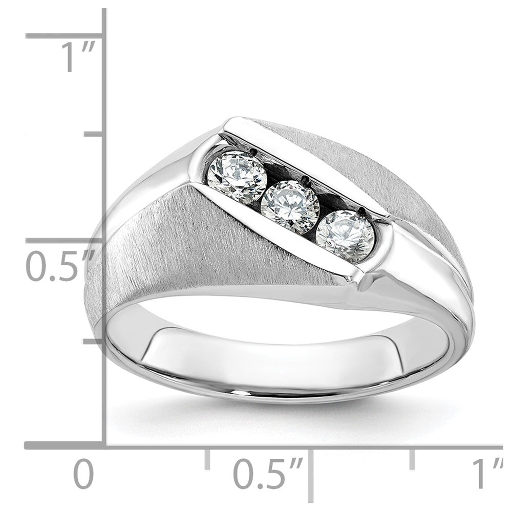 14k White Gold IBGoodman Men's Polished & Satin Diamond Ring