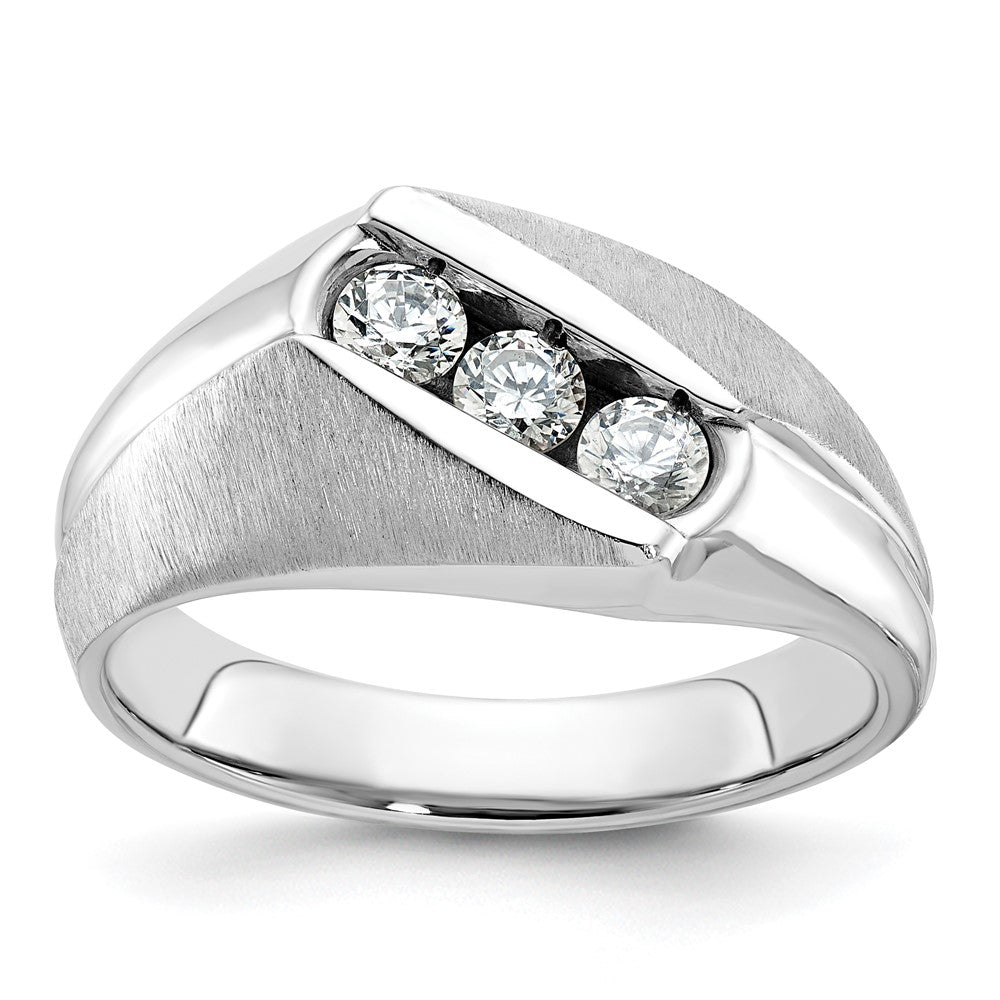 14k White Gold IBGoodman Men's Polished & Satin 3-Stone Ring Mounting