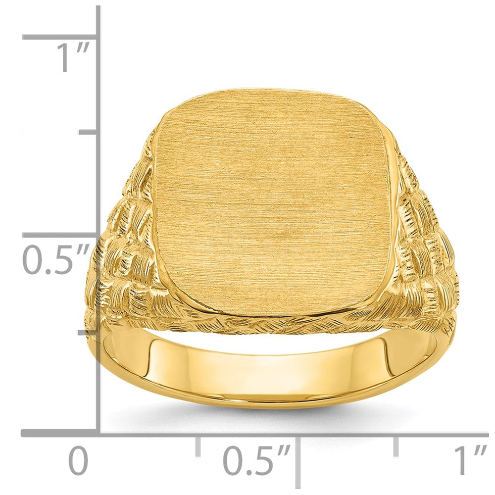 14k IBGoodman 13.5x15mm Men's Cushion Signet Ring