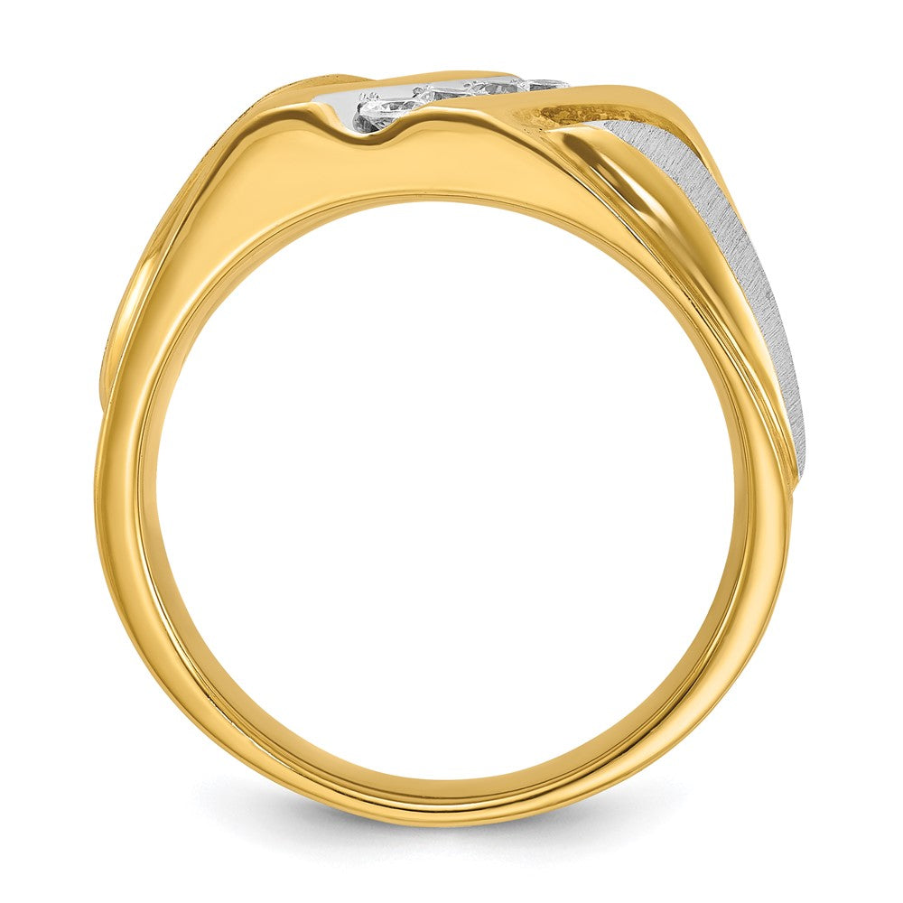 14ktt IBGoodman Men's Polished Satin & Grooved 4-Stone Ring Mounting