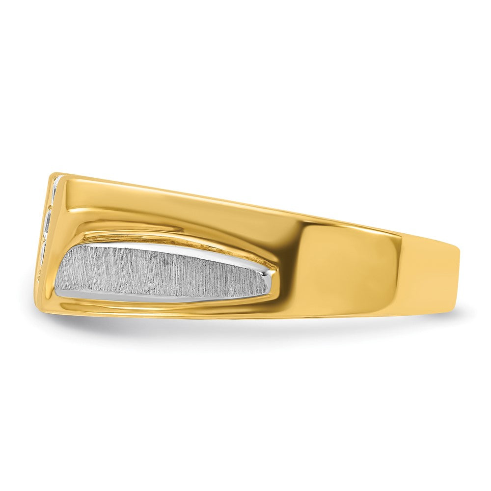 14ktt IBGoodman Men's Polished Satin & Grooved 4-Stone Ring Mounting