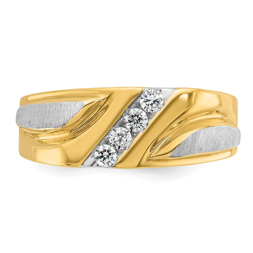 14ktt IBGoodman Men's Polished Satin & Grooved 4-Stone Ring Mounting