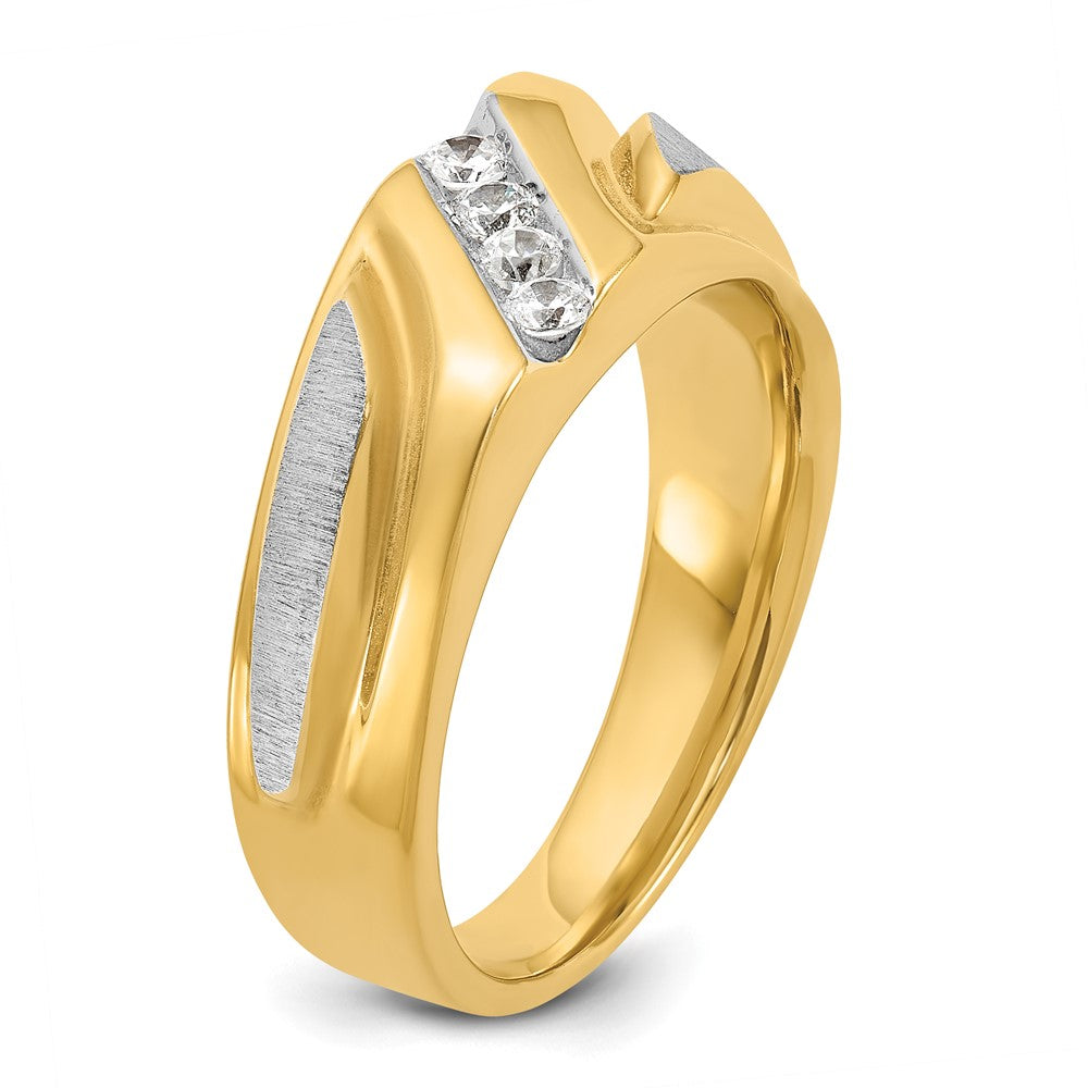14ktt IBGoodman Men's Polished Satin & Grooved 4-Stone Diamond Ring