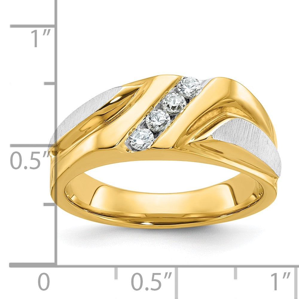 14ktt IBGoodman Men's Polished Satin & Grooved 4-Stone Ring Mounting