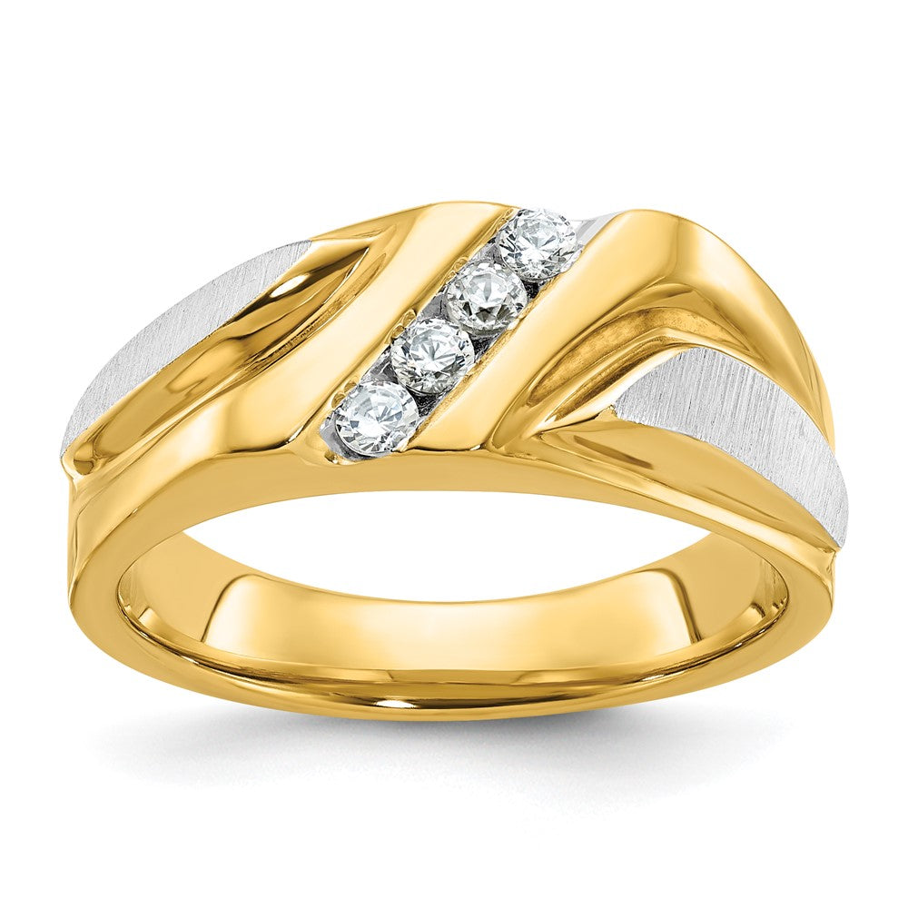 14ktt IBGoodman Men's Polished Satin & Grooved 4-Stone Ring Mounting