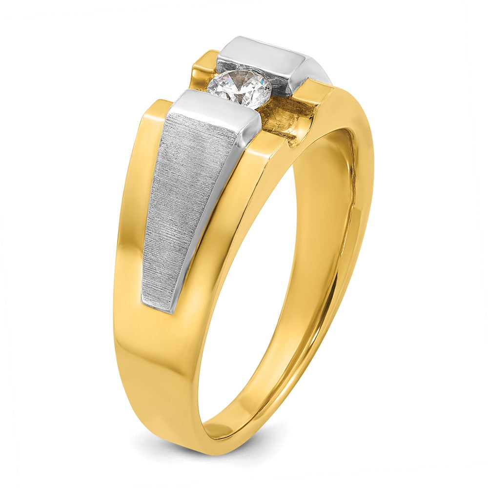 14k Two-tone IBGoodman Men's Polished and Satin Diamond Complete Ring