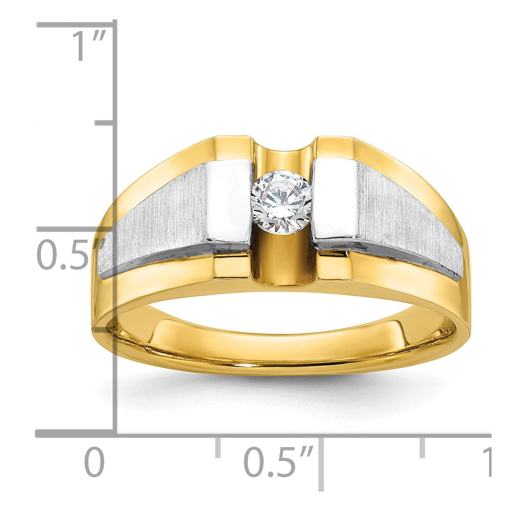 14k Two-tone IBGoodman Men's Polished and Satin Diamond Complete Ring