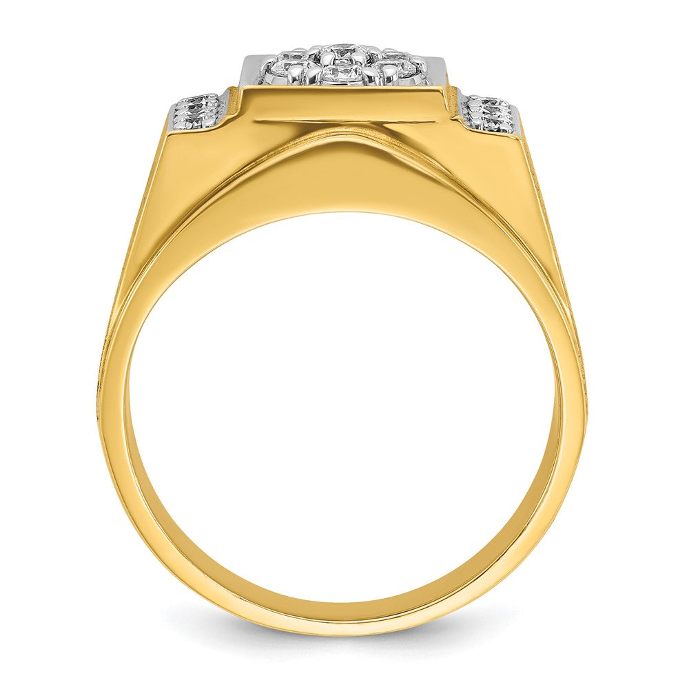 14k Two-tone IBGoodman Men's Polished and Satin Diamond Cluster Ring