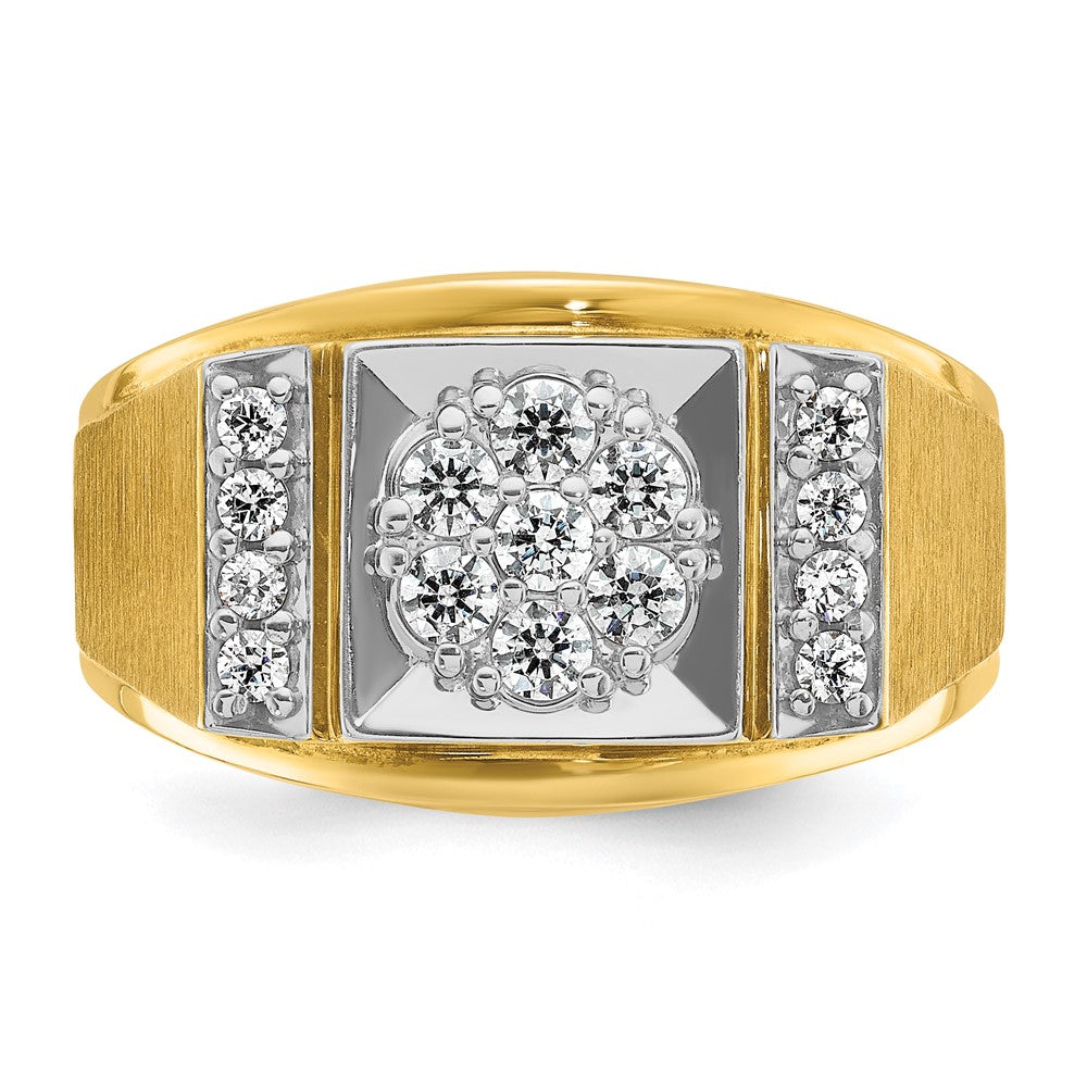 14k Two-tone IBGoodman Men's Polished and Satin Diamond Cluster Ring