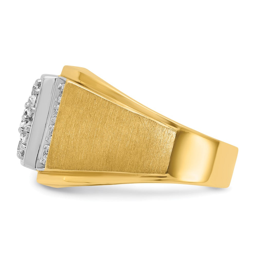 14k Two-tone IBGoodman Men's Polished and Satin Diamond Cluster Ring