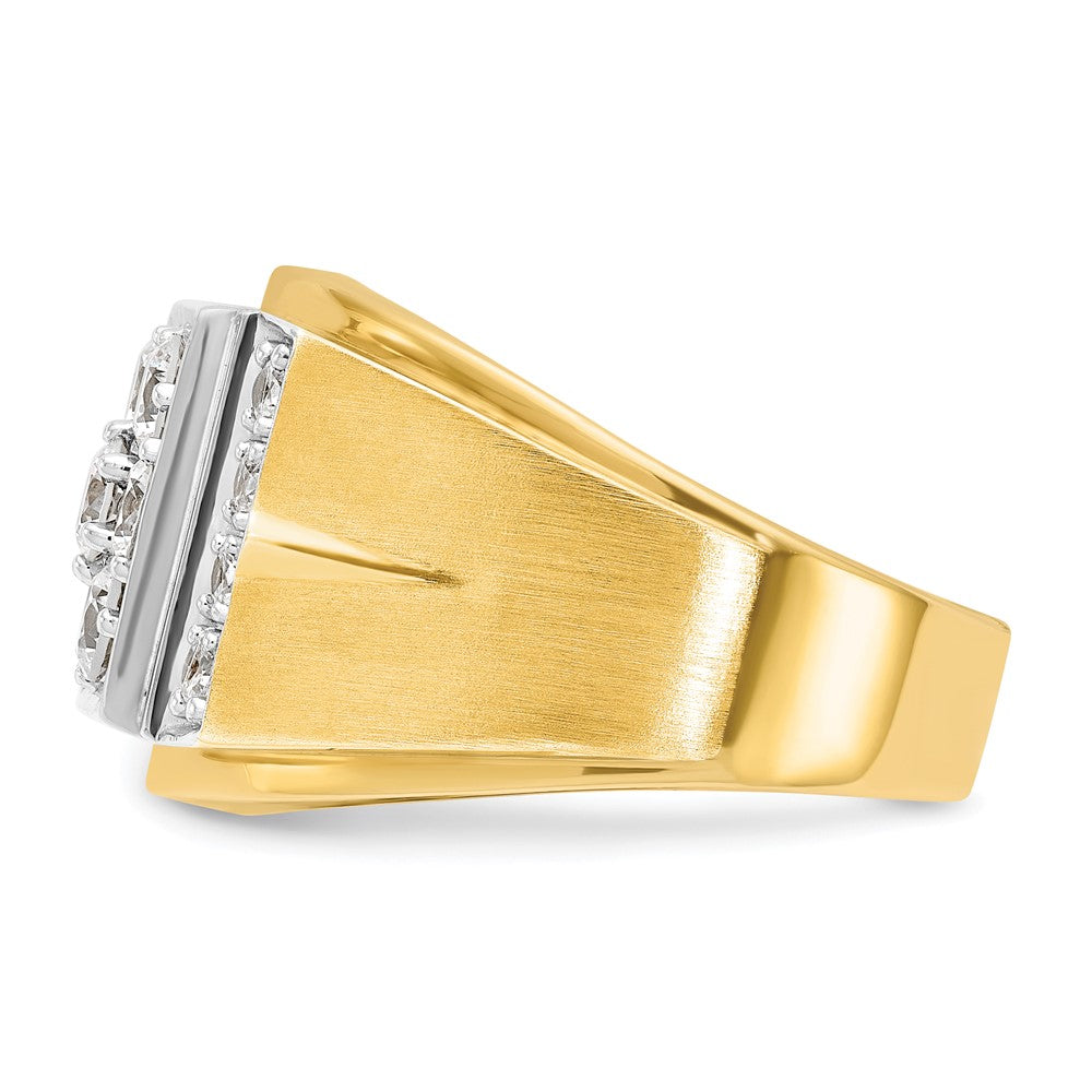 14k Two-tone IBGoodman Men's Polished and Satin Diamond Cluster Ring