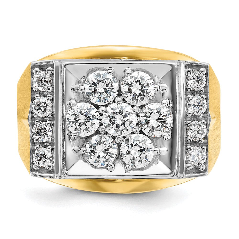 14k Two-tone IBGoodman Men's Polished and Satin Diamond Cluster Ring
