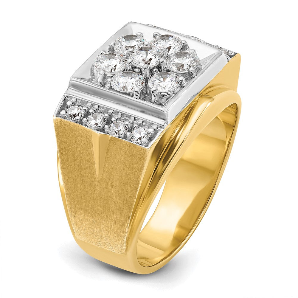 14k Two-tone IBGoodman Men's Polished and Satin Diamond Cluster Ring