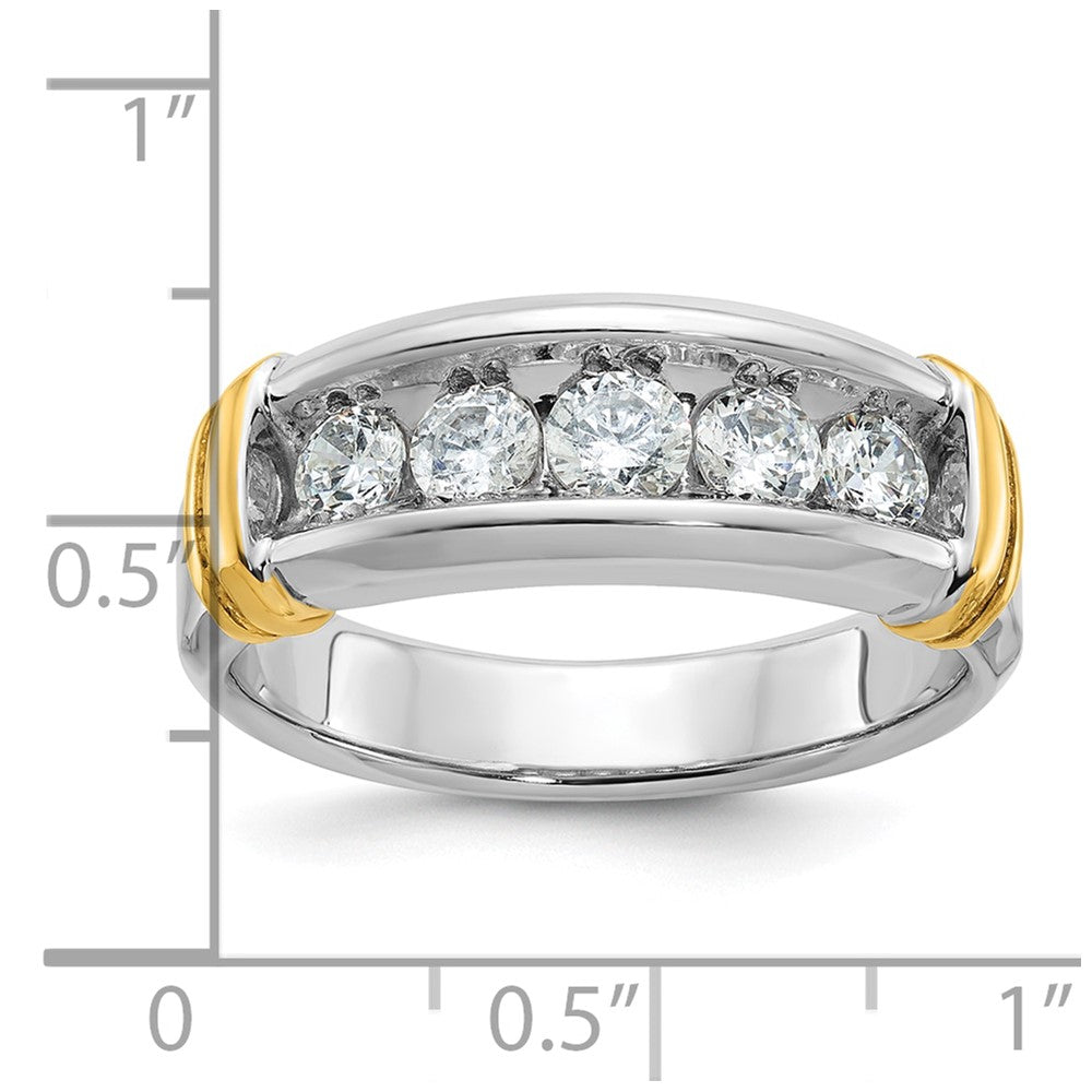 14ktt IBGoodman Men's Polished & Grooved 5-Stone Diamond Ring
