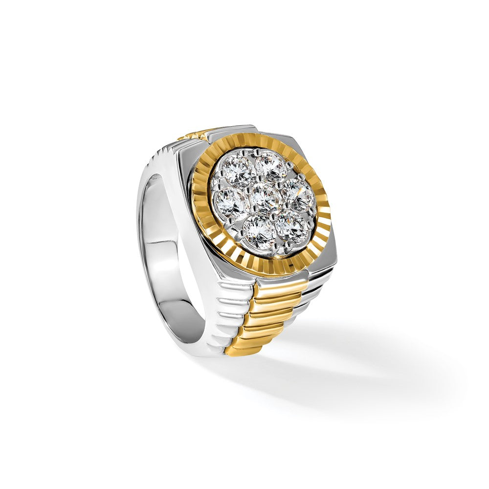 14ktt IBGoodman Men's Polish Satin & D/C Round Diamond Cluster Ring