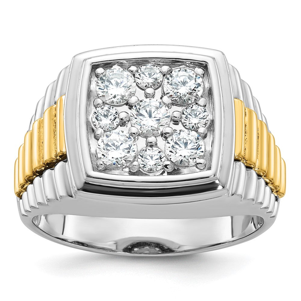 10ktt IBGoodman Men's Polished & Textured Diamond Cluster Ring