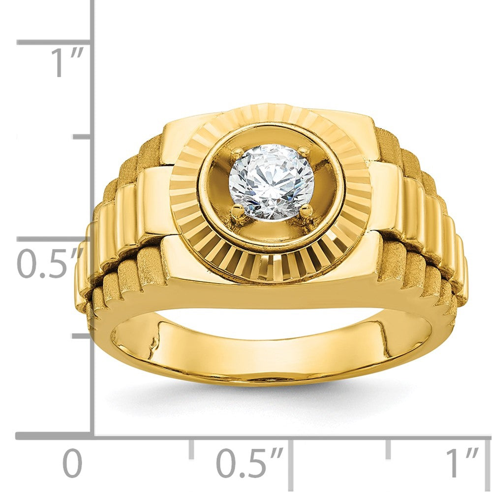 10k IBGoodman Men's Polished Satin and Textured Diamond Ring
