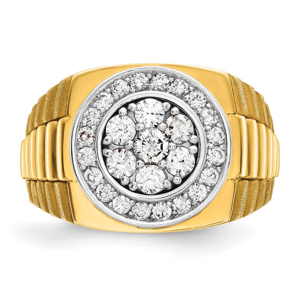 10k Two-tone IBGoodman Men's Polished Satin & Textured Diamond Ring