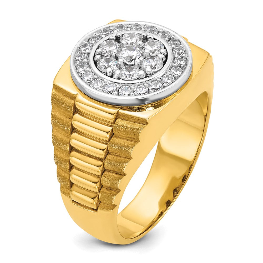 10k Two-tone IBGoodman Men's Polished Satin & Textured Diamond Ring
