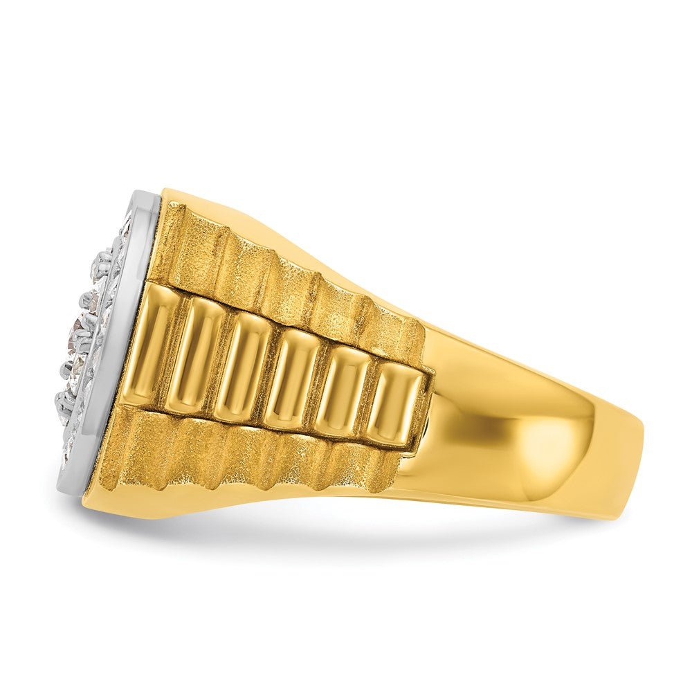 14k Two-tone IBGoodman Men's Polished Satin & Textured Diamond Ring