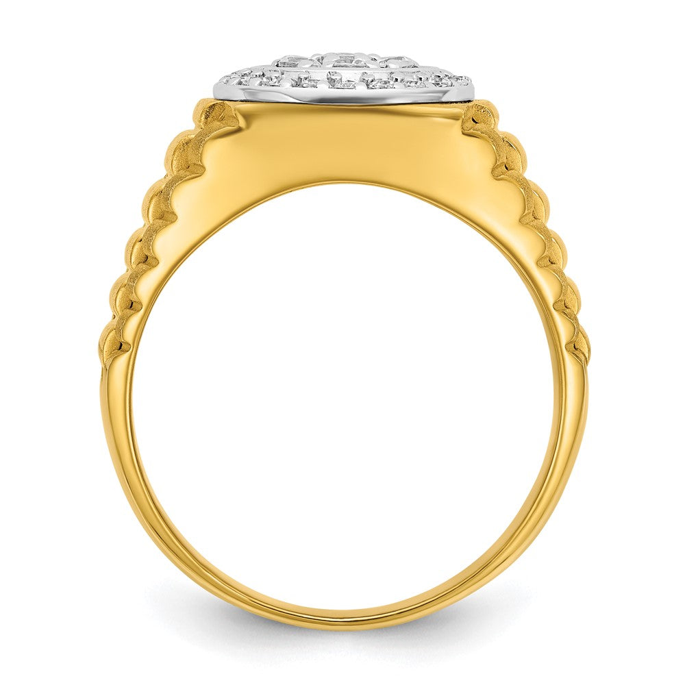 14ktt IBGoodman Men's Polished Satin & Ribbed Round Dia Cluster Ring