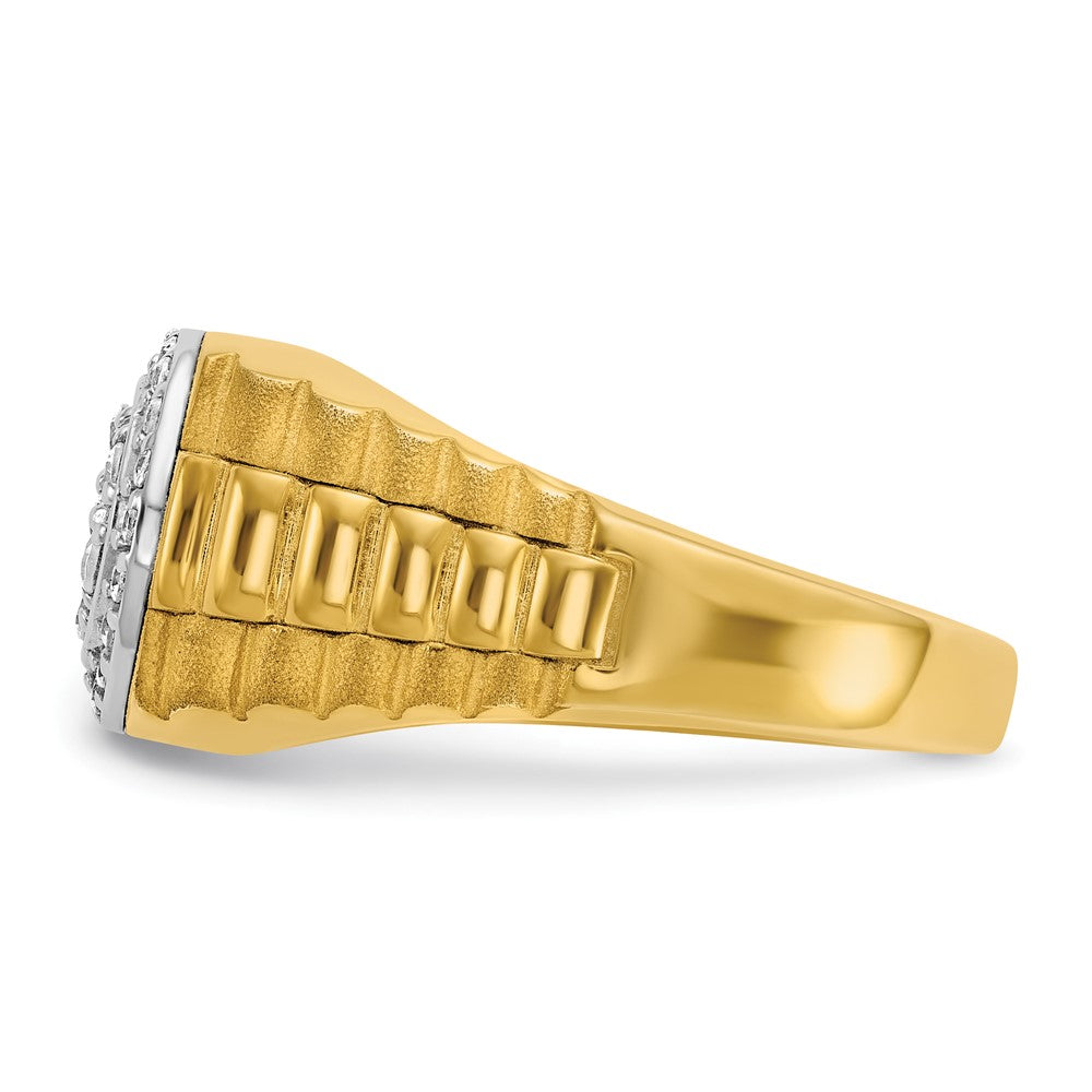 14ktt IBGoodman Men's Polished Satin & Ribbed Round Cluster Ring Mtg