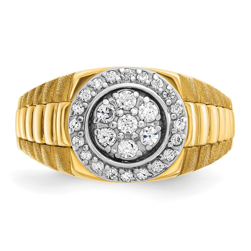 14ktt IBGoodman Men's Polished Satin & Ribbed Round Cluster Ring Mtg