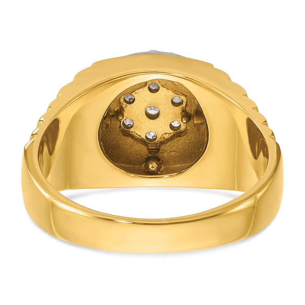 14ktt IBGoodman Men's Polished Satin & Ribbed Round Cluster Ring Mtg