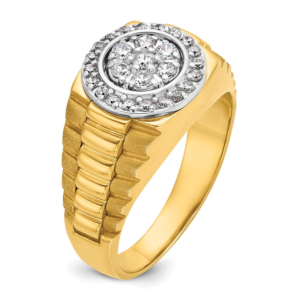 14ktt IBGoodman Men's Polished Satin & Ribbed Round Dia Cluster Ring