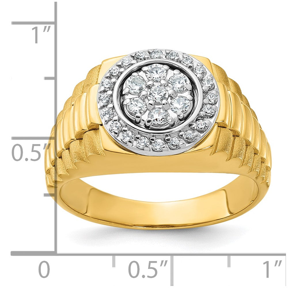 14ktt IBGoodman Men's Polished Satin & Ribbed Round Cluster Ring Mtg