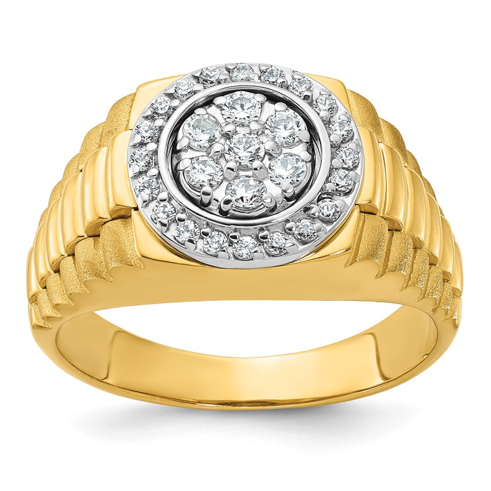 14ktt IBGoodman Men's Polished Satin & Ribbed Round Cluster Ring Mtg