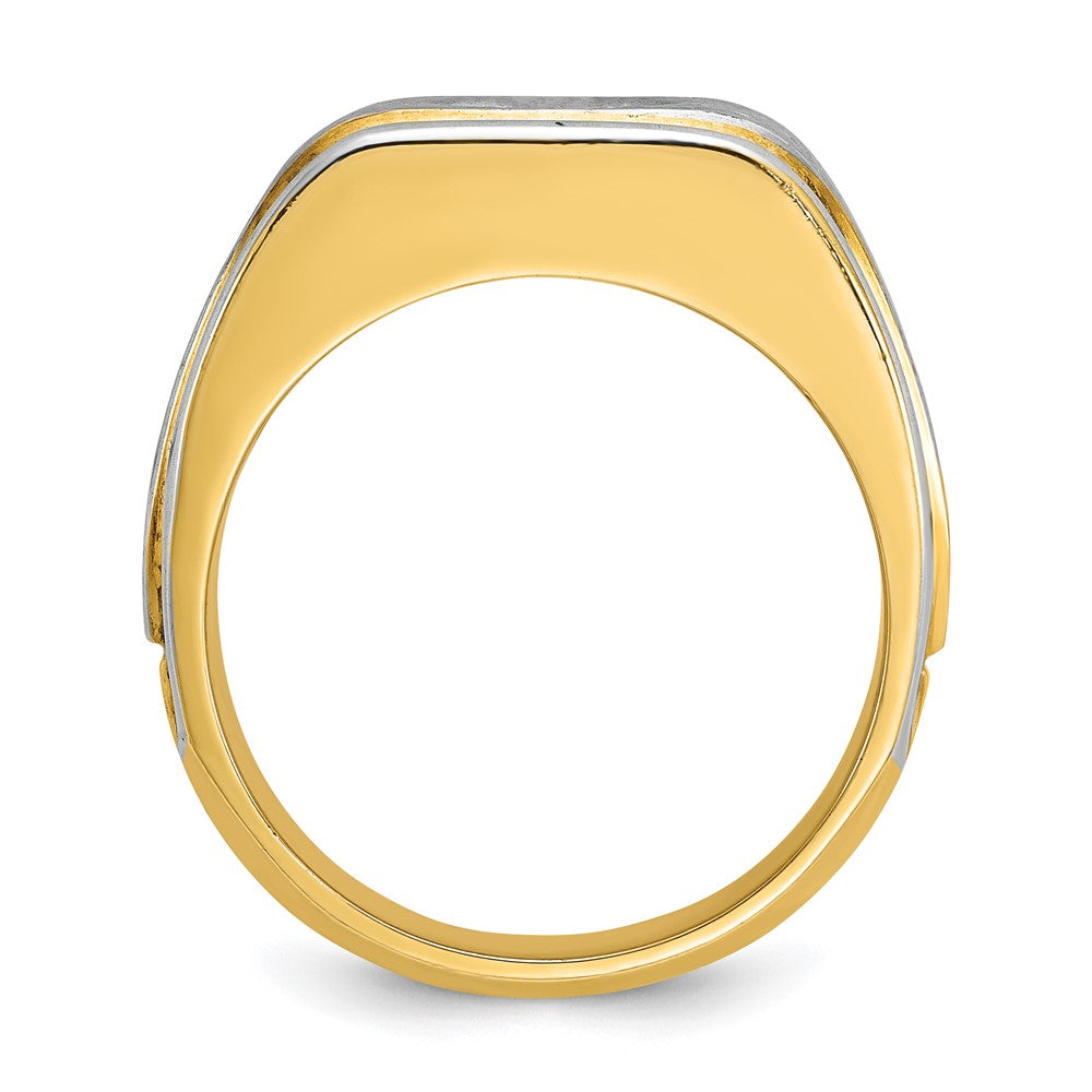 14k Two-tone IBGoodman Men's Polished and Satin Diamond Complete Ring