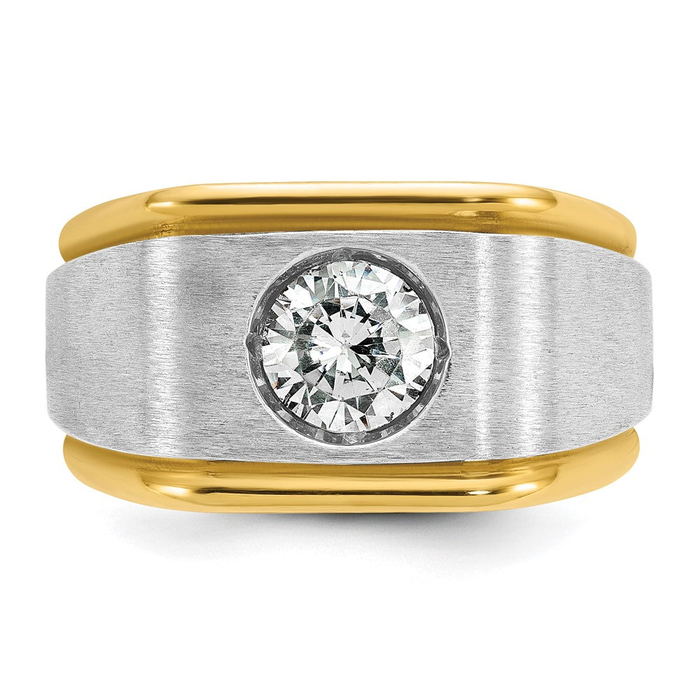 14k Two-tone IBGoodman Men's Polished and Satin Diamond Complete Ring