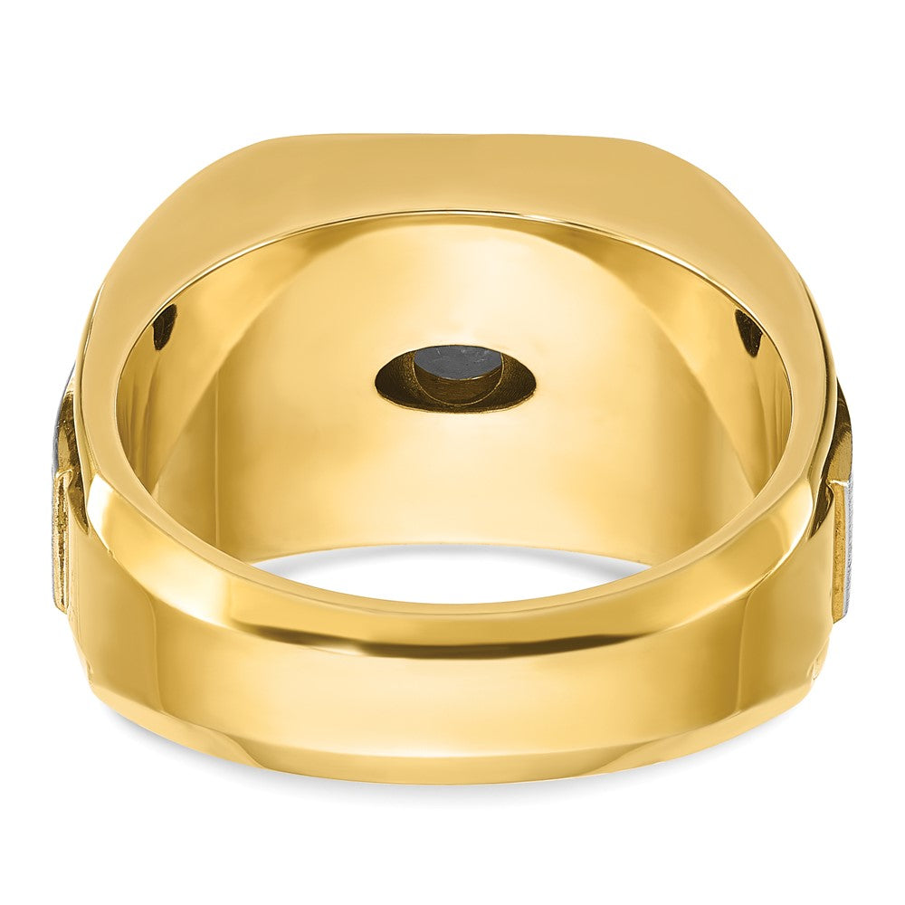 14k Two-tone IBGoodman Men's Polished and Satin Diamond Complete Ring