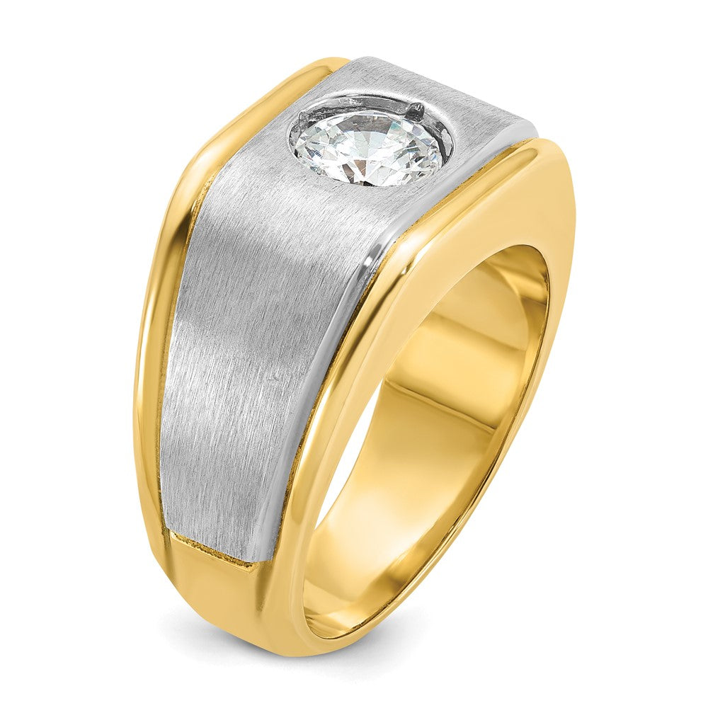 14k Two-tone IBGoodman Men's Polished and Satin Diamond Complete Ring