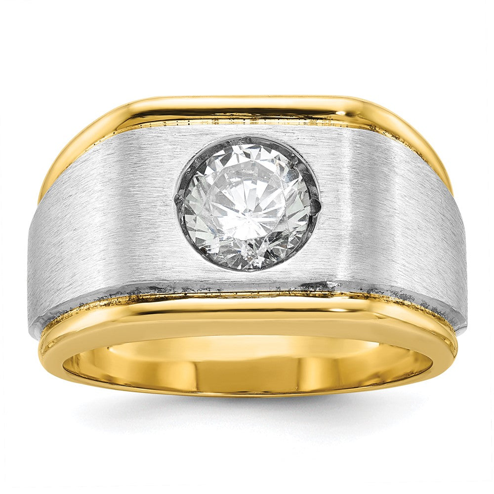 14k Two-tone IBGoodman Men's Polished and Satin Diamond Complete Ring