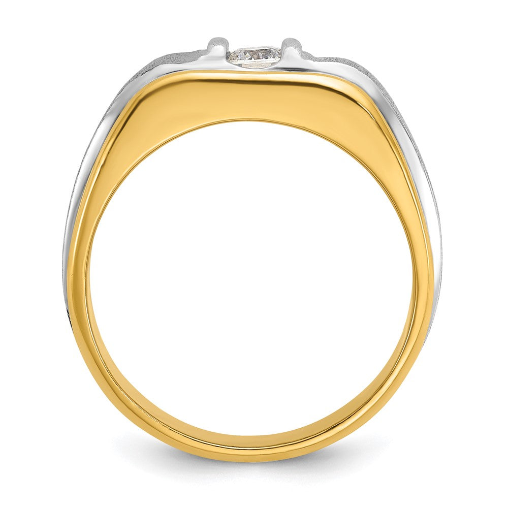 14k Two-tone IBGoodman Men's Polished and Satin Diamond Complete Ring