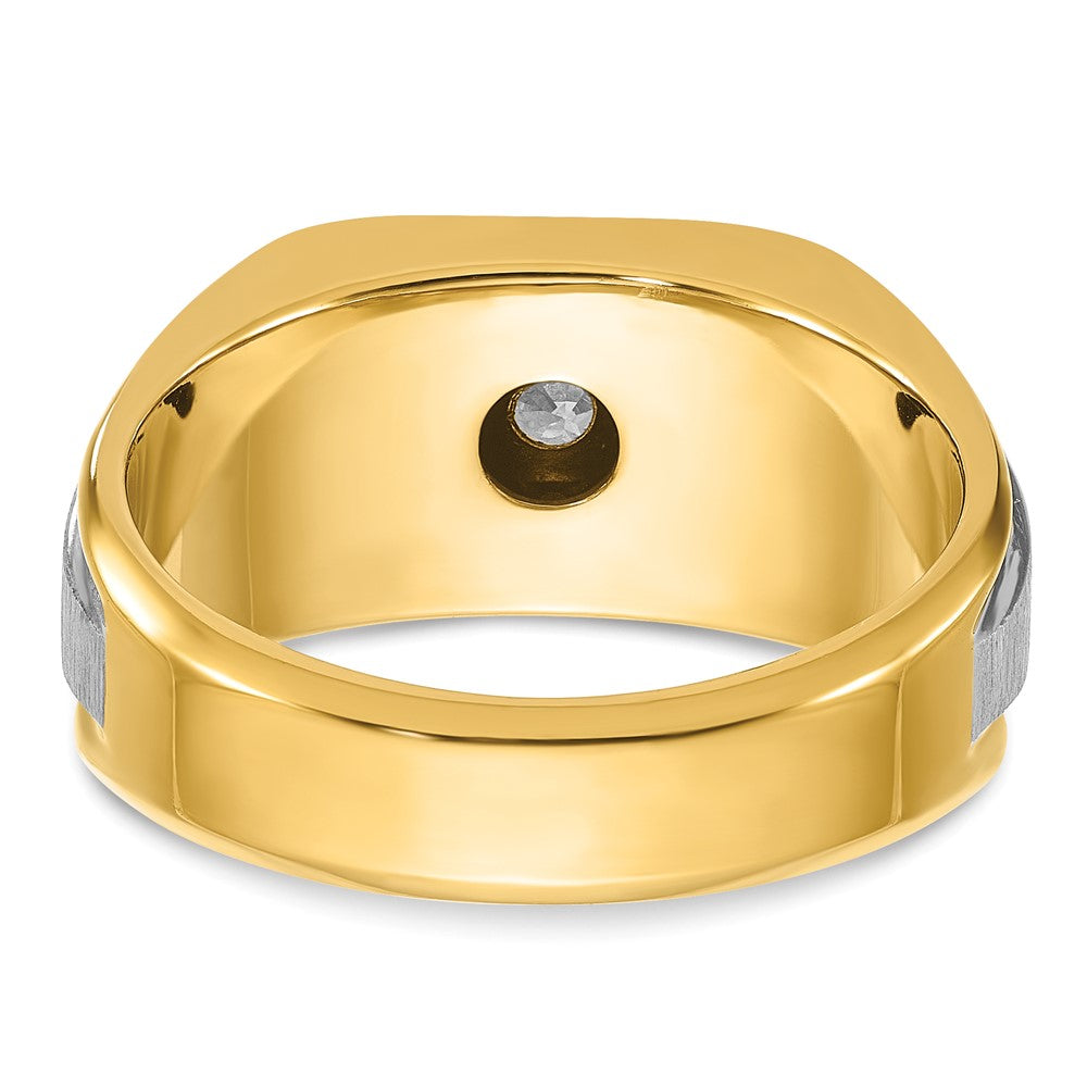 14k Two-tone IBGoodman Men's Polished and Satin Diamond Complete Ring